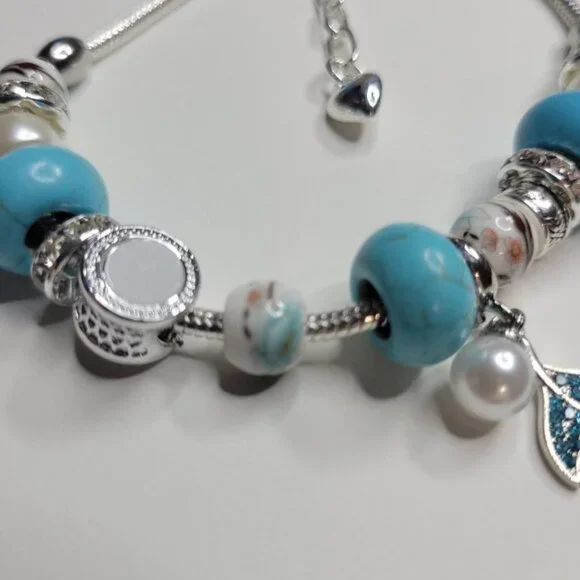 NWT Pandora Style Charm Bracelet Glitter Mermaids Tail Ceramic Beads Premium M/L - Picture 4 of 8
